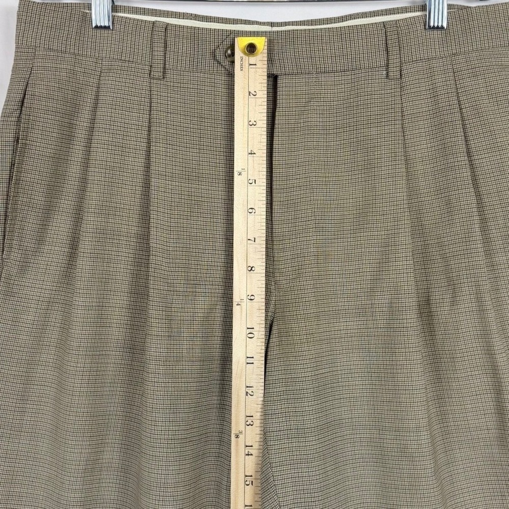 Jos A Bank 34R Wool Pleated Dress Pants Brown Houndstooth Cuffed Work Wedding - Picture 7 of 9
